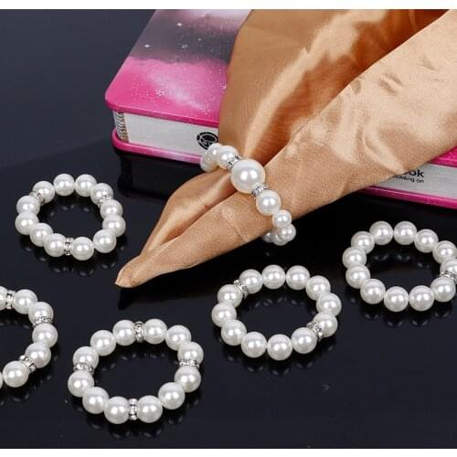 2016New 10Pcs 1Row 10mm Pearl Napkin Rings for Weddings and Hotel table decoration EG09