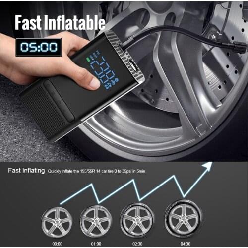 NEW-Rechargeable Car Air Compressor Inflator Pump Lcd Display LED Lamp for Tire Inflatable Wireless Electric Power Bank