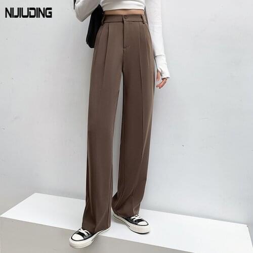 Autumn High Waist Sag Straight Pants Women Solid Office Ladies Wide Leg Pants Female Loose Add Long Trousers Mujer Pantalones