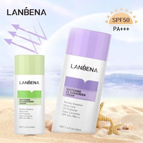 LANBENA Green Purple Whitening UV Sunscreen Cream Moisturizing SPF50+ PA+++ Face Body Sunblock Isolation UV Rays Refresh Cream