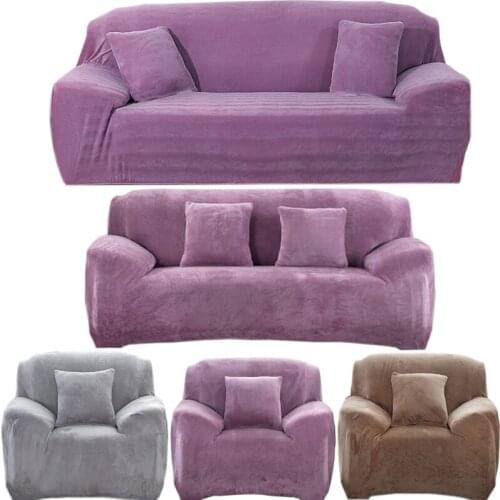Plush Solid Color Sofa Cover Sofa Slipcover Solid Thickening Soft Single/Two/Three/Four-Seater Stretch Elastic Sofa Cover