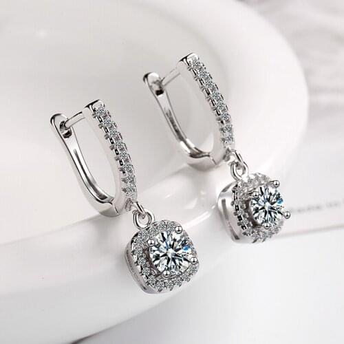 Luxury 925 Sterling Silver Earrings for Women 2021 Fashion Design Square CZ Stone Crystal Drop Earring Bridal Wedding Jewelry