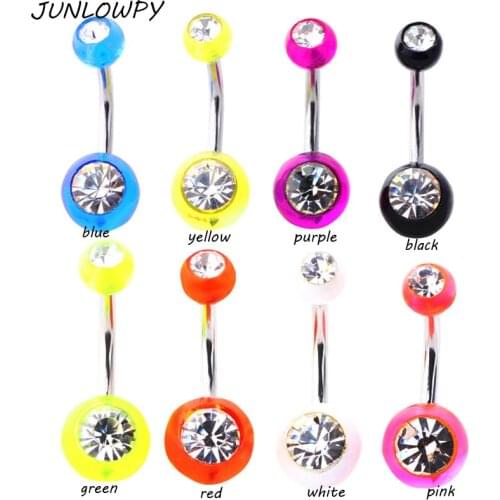 JUNLOWPY 50pcs/lot Luminous Acrylic Belly Button Rings Sexy Woman Belly Piercing Barbell 14G Surgical Steel Navel Piercing Body