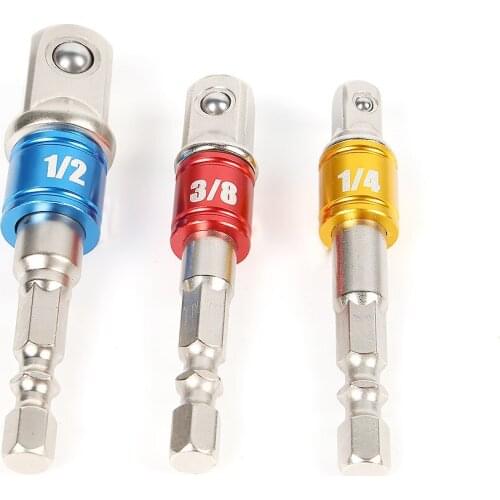 Drill Socket Adapter for Impact Driver with Hex Shank to Square Socket Drill Bits Bar Extension Set 1/4" 3/8" 1/2 Bit Set