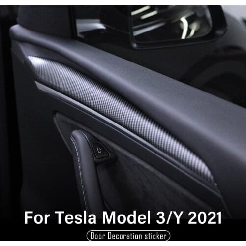 Pegatina decorativa para puerta de coche, modelo Tesla 3 2021, fibra de carbono mate, ABS Y Model3