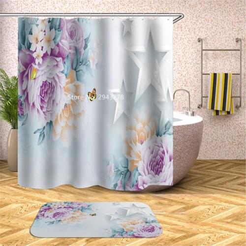 Beautiful Beach River Pattern Waterproof and Mildewproof Washable Shower Curtain with Hook Bathroom Decoration Colorful Print