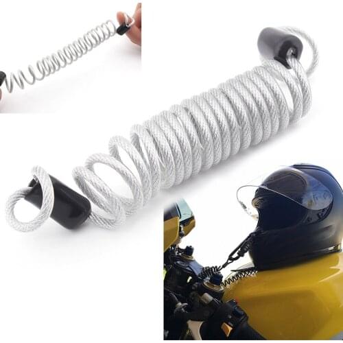 Security Reminder Rope Helmet Lock Coiled PVC Steel Security Cable Anti-Theft Tether Silver Motorcycle Bicycle Scooter Quad