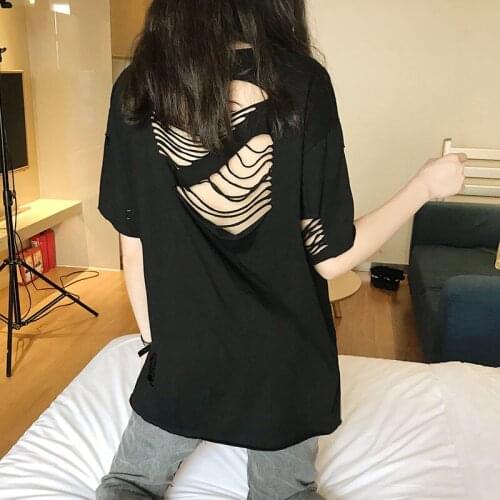 Large Size Women Summer Length Hole T-shirt Half Sleeve loose Comfortable T-shirt Fashion Summer Hollow out Short Sleeves