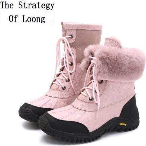 Women Snow Boots Winter Outdoor Lady Genuine Leather Fur Plush Fleeces Mid Botas Ladies Mid-Calf Equestrian Boots 191112
