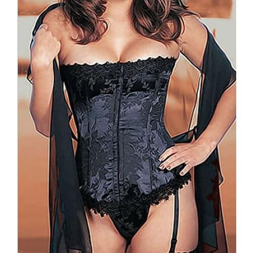 Plus Size S-6XL Woman Sexy Corset Flower Steel Bone Women Bustier Corset+G-string Embroider Satin Corset Top