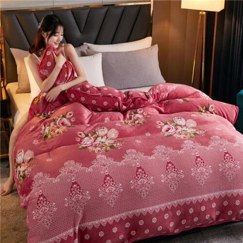 Velvet Quilt Cover Fashion Big Floral Duvet Cover Winter Warm Fleec Double Side Flower Print Comforter Cover Home Bedding
