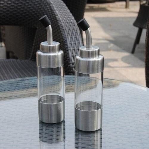 1/2pcs Stainless Steel Oil Can Visual Leak Proof Sauce Vinegar Cruet Seasoning bottle Spice Pot Condiment Bottle Kitchen Tool