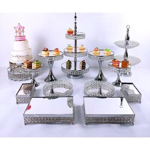1pc Silver Metal Electroplate Acrylic Mirror Cake Stand Set Display Wedding Birthday Party Dessert Cupcake Plate Rack