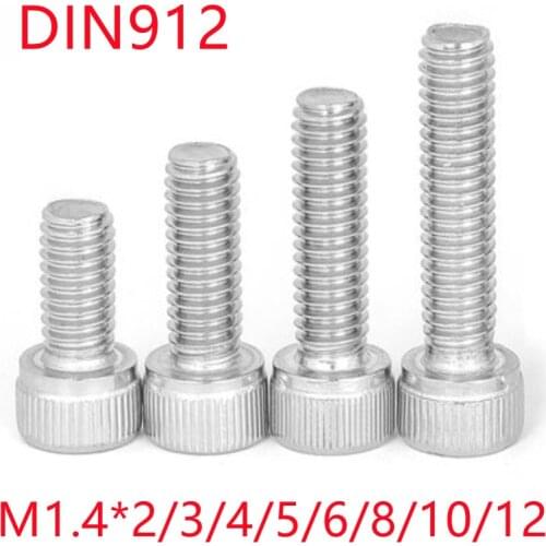 100PCS DIN912 M1.4 Bolt 304 Stainless Steel Hex Socket Screw M1.4*2/3/4/5/6/8/10 /12 Hexagon Socket Head Cap Bolt M1.4