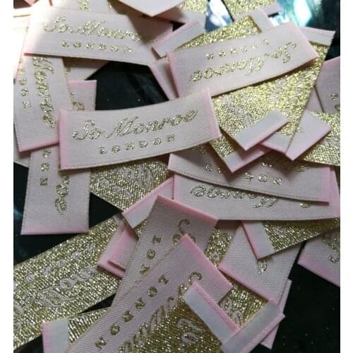 1000pcs Labels for Clothes Customized Garment Labels Woven main Sewing label Embroidered tag silver Gold Thread WSL-001