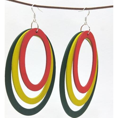 12 Pairs Good Quality Woman Wood Earrings Organic oval yellow red Green Wooden Brincos Pendant 6x8.5cm/2.4x3.4