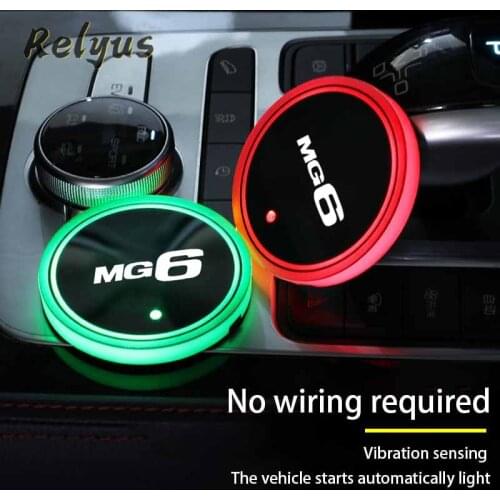 2Pcs Luminous Car Led Cup Coaster Non-slip Mat Automobile Atmosphere Light For MG MG6 Hatchback Saloon Accessories
