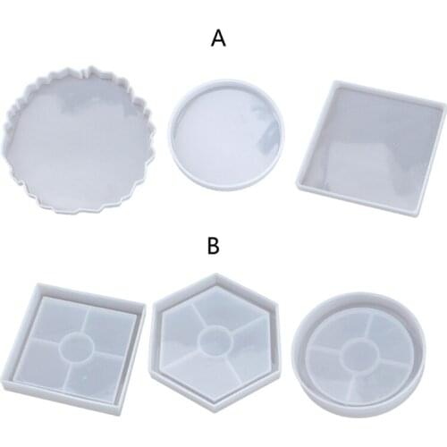3 Shapes Handmade Round Square Coaster Resin Mold Tea Mat Tray Coaster Epoxy Resin Silicone Casting Molds Art Craft Tool
