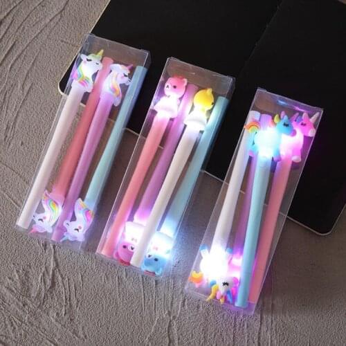 4Pcs/Set Gel Pen Unicorn Bear Horse LED Light Pen Kawaii Pen Marker Pen School Stationery Office Suppliers Pen Kids Gifts