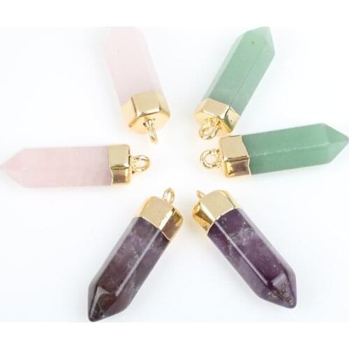 5pcs Natural Semi-precious Stone Bead 9x30mm Colorful Hexagonal Prism Jewelry Making Handemade DIY Necklace Pendant Accessories