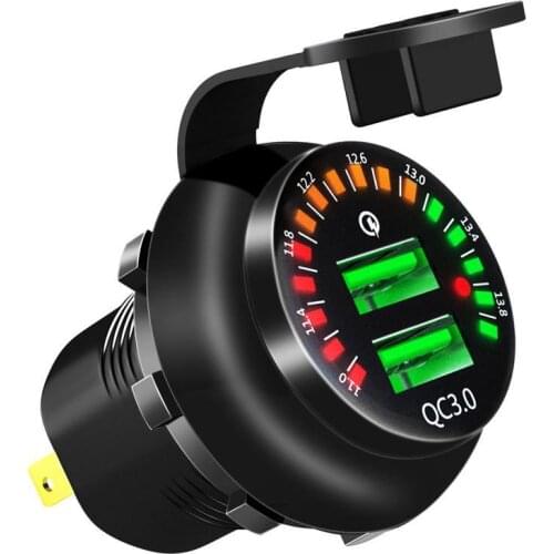 Car Charger Waterproof Usb Outlet Fast Charge With Led Voltmeter On Off Switch Power Cable For Car