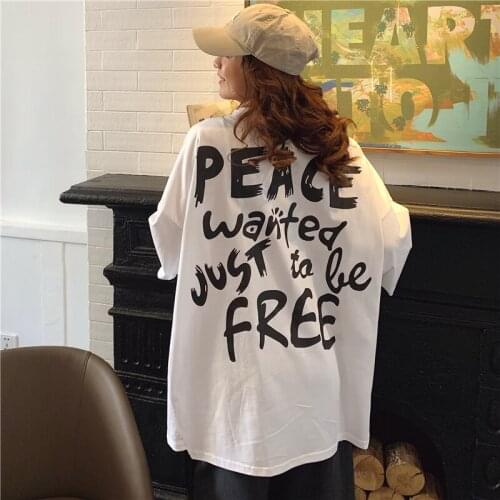 Basic English Graphics Large Area Half-Sleeved Summer Womens T-Shirt Kawaii Korean Fashion Oversized Kpop e Girl Womens Tops