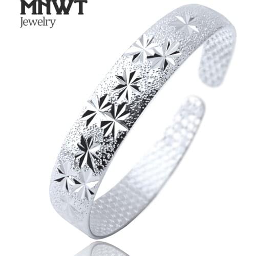 MNWT 12mm Width Cuff Bangles Silver Color Bracelet For Women Classic Simple Style Fashion Jewelry Bracelet Pulseiras Femininas