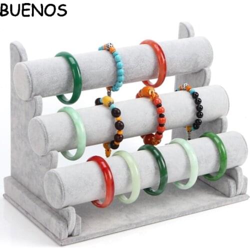 BUENOS High Quality Vintage PU Leather / Velvet T-Bar Rack Bracelet Chain Watch Jewelry Organizer Holder Jewelry Display Stand