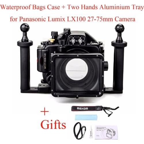 Meikon 40M/130ft Underwater Camera Housing Case for Panasonic Lumix LX100 with 27-75mm Lens,Waterproof Bags Case +Two Hands Tray