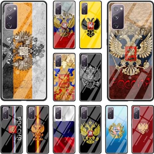 Phone Case For Samsung Galaxy S20 FE S10 Plus S21 Ultra S9 S8 S10e Lite Glass Hard Back Cover Funda Russia Flag national emblem