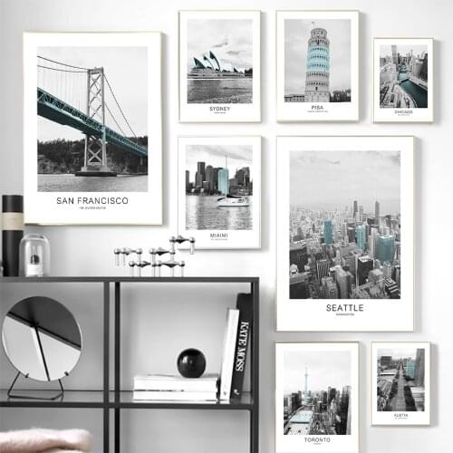 Black White Canvas Painting World City Landscape Paris London New York Poster Prints Nordic Style Wall Art Picture Home Decor