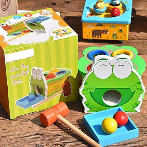 Baby Wooden Toy Green Leon Frog Percussion Table Toys Hammer Beating Childrens Toys Early Educational Drum Table Birthday Gift