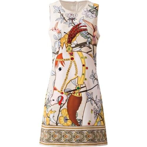 DIDABOLE Designer High Quality Summer New WomenS Print Diamond Gorgeous Fashion Party Casual Elegant Chic Vest Mini Dress