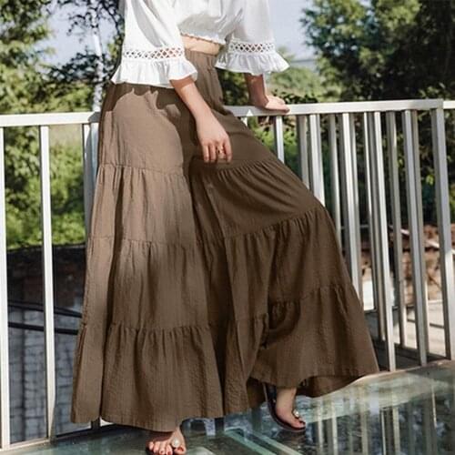 Elastic High Waist Slim Elegant Chiffon Capris female pants Skirts Women Summer Wide Leg Medium Long Leisure Loose Trousers
