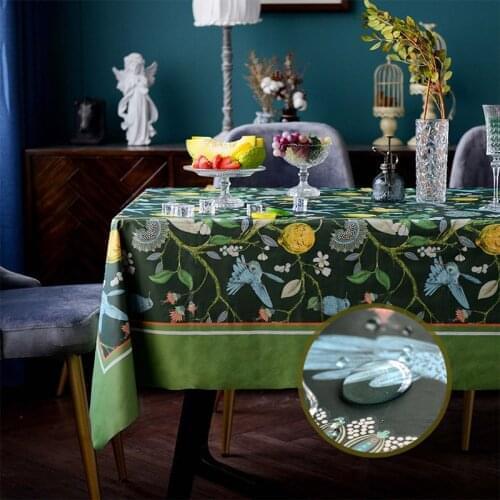 European Waterproof Rectangular Tablecloth Green Leaves Oil-Proof Tea Coffee Table Cloth Home Decoration Table Cover Picnic Mat