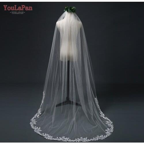 YouLaPan V47 Chapel Length Wedding Veils with Lace Applique Handmade Luxury Women Wedding Veil White/Ivory Long Bridal Veil