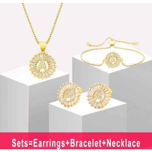 Hot Sale 26 Letters Necklace+Earrings+Bracelet For Women Initial Alphabet Charm Gold Name Pendants Copper Zircon Jewelry Sets