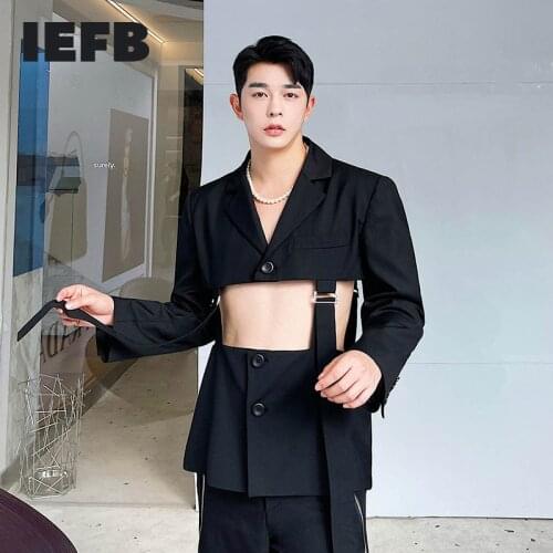 IEFB 2021 Spring Summer Ins Personalized Cut Hollow Out Strap Multi Wearing Temperament Black Suit Niche Design Blazers 9Y7556