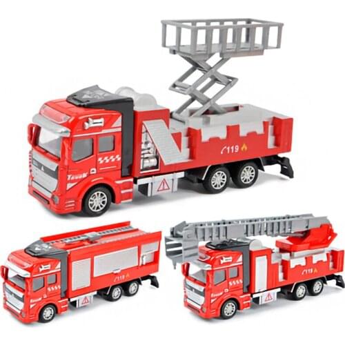 1:48 Toy ladder car Pull back alloy Fire truck Engineering vehicle simulation exquisite models gift for children boys girls