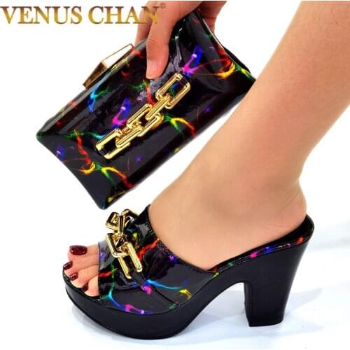 Matching Shoes and Bag Set black Color Italian Ladies Shoe and Bag Set Decorated with Rhinestone African Party Shoes