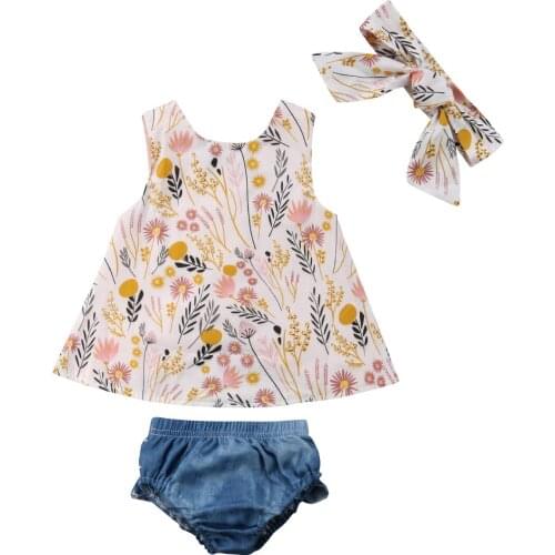 3Pcs set Infant Toddler Kids Baby Girl Clothes Set Tops Dress+ Pants+Headwear Outfits