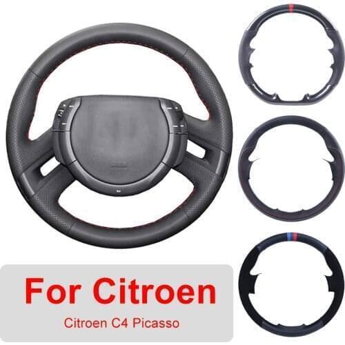 DIY Leather Car Steering Wheel Cover For Citroen C4 Picasso 2007-2013 Auto Interior Customized Steering Wheel Wrap