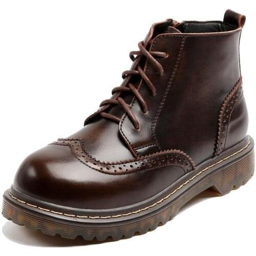 Leather Ankle Boots Women Martin Chelsea Plush Lining Warm Soft Sole Ladies Round Chunky Lace-up Winter Female Platform Shoes