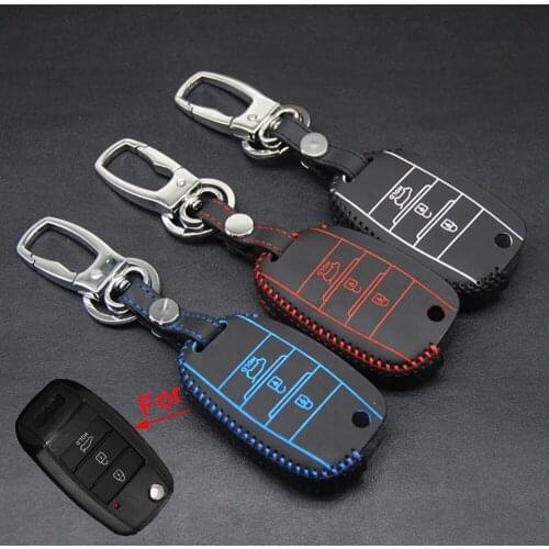 OkeyTech Leather Car Key Case Cover Key Ring For Kia Rio QL Sportage Ceed Cerato Sorento K2 K3 K4 K5 Fin Key Chain Car Styling