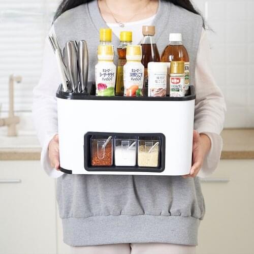 Kitchen Seasoning Bottles Organizer Large Capacity Plastic Spice Jar Organizer Condiment Seasoning Container Storage Box