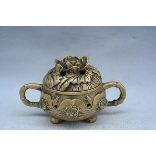 Antique Old Chinese Ming dynasty brass censer,Frog&Lotus, best collection & adornment, free shipping