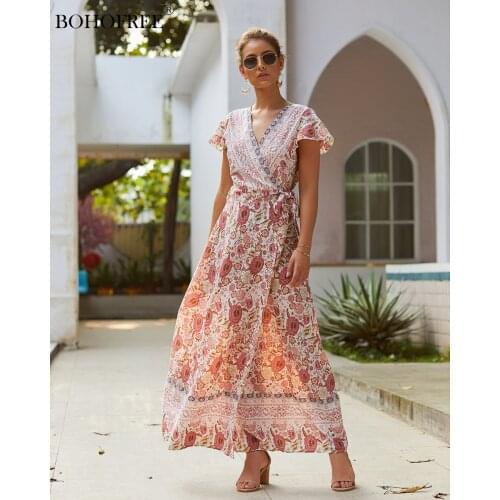 Summer 2020 Hot Casual Holiday Beach Style Floral priint Sexy Long V-neck Kimono Dress