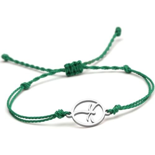 Little Stainless Steel Dragonfly Charm Bracelet Women Men Orange Grey Blue Green Wax-coated Cord Slide Knot Adjustable Jewelry