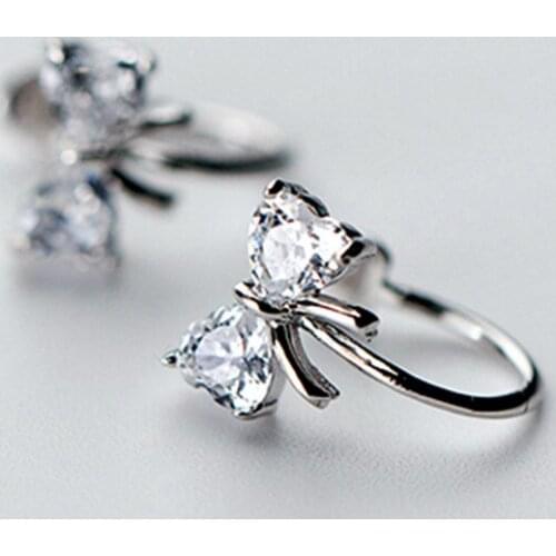 2020 New Design 925 Sterling Silver Crystal Bowknot Clip Earrings For Women Fashion Jewelry