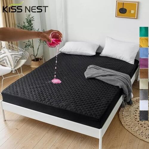Solid Color Soft Waterproof Quilted Bed Sheet 200x200,Elastic Fitted Sheet 180x200 Mattress Protector Cover With Elastic Band